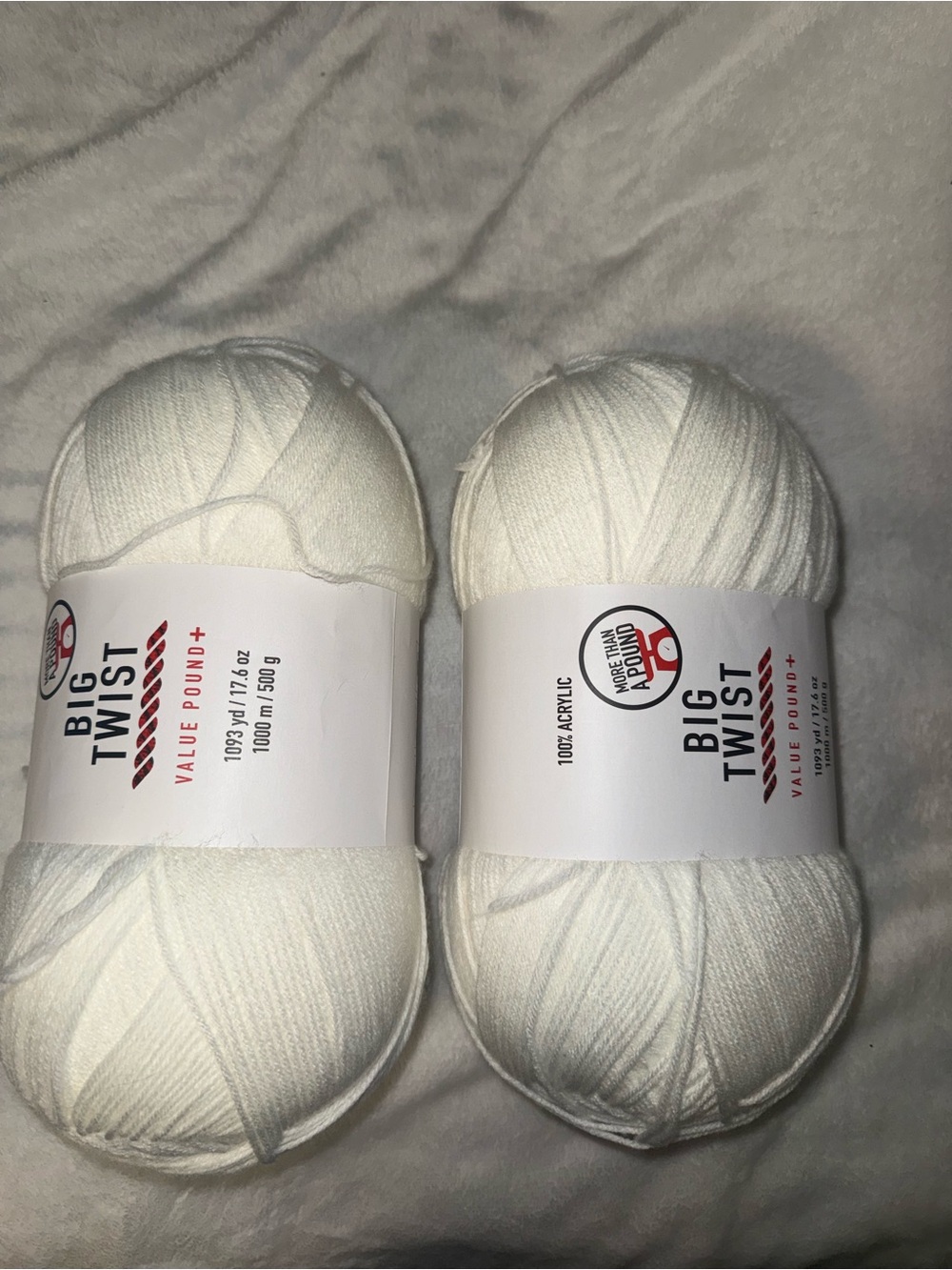 2 Big Twist Value Pound+ Acrylic Yarn skeins in White
